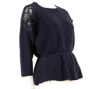 Chloé Wool-Cashmere Sweater with Lace Shoulder Detail, Size Large